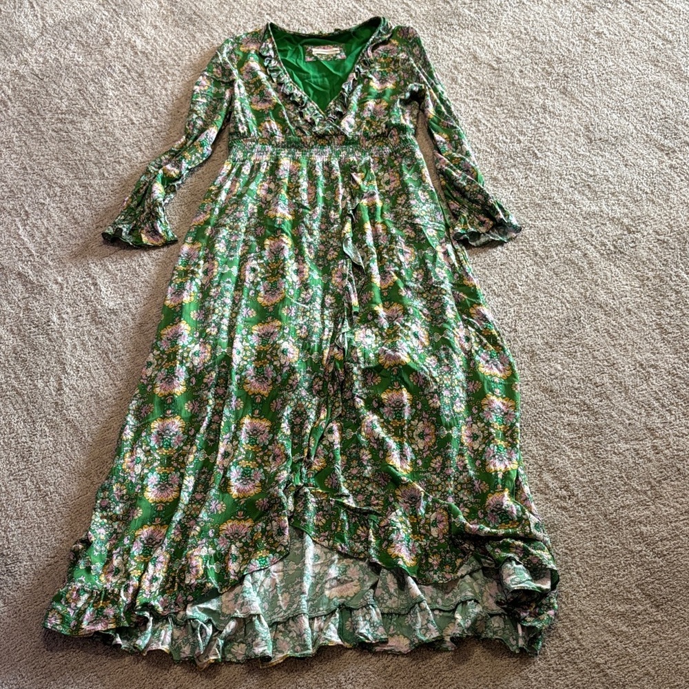 Anthropologie Green Floral Dress